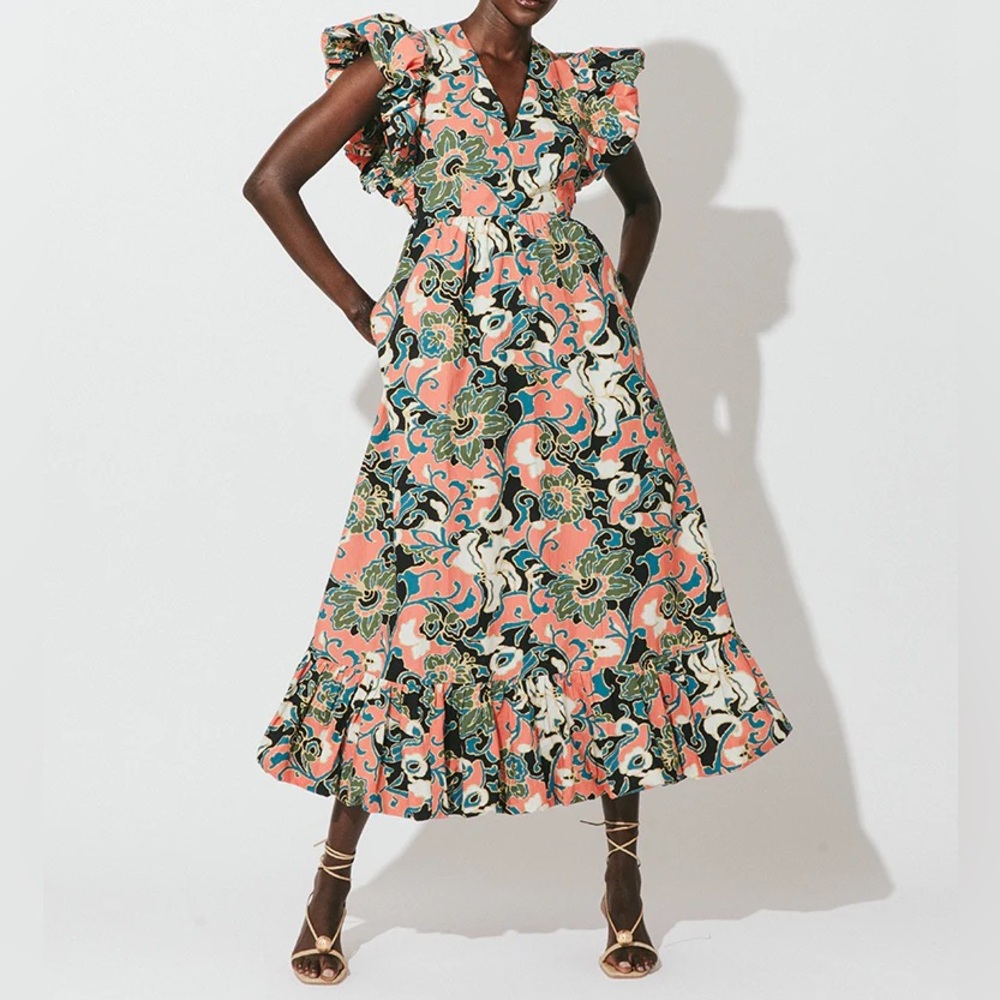 CLEOBELLA Barbara Gypsy Bloom Printed Midi Dress Organic Cotton Women's Medium